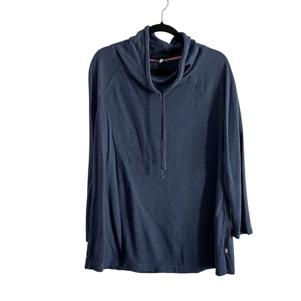T By Talbots Women Plus Sz 1X Blue Drawstring Cowl Neck Long Sleeve Sweatshirt - Picture 1 of 9